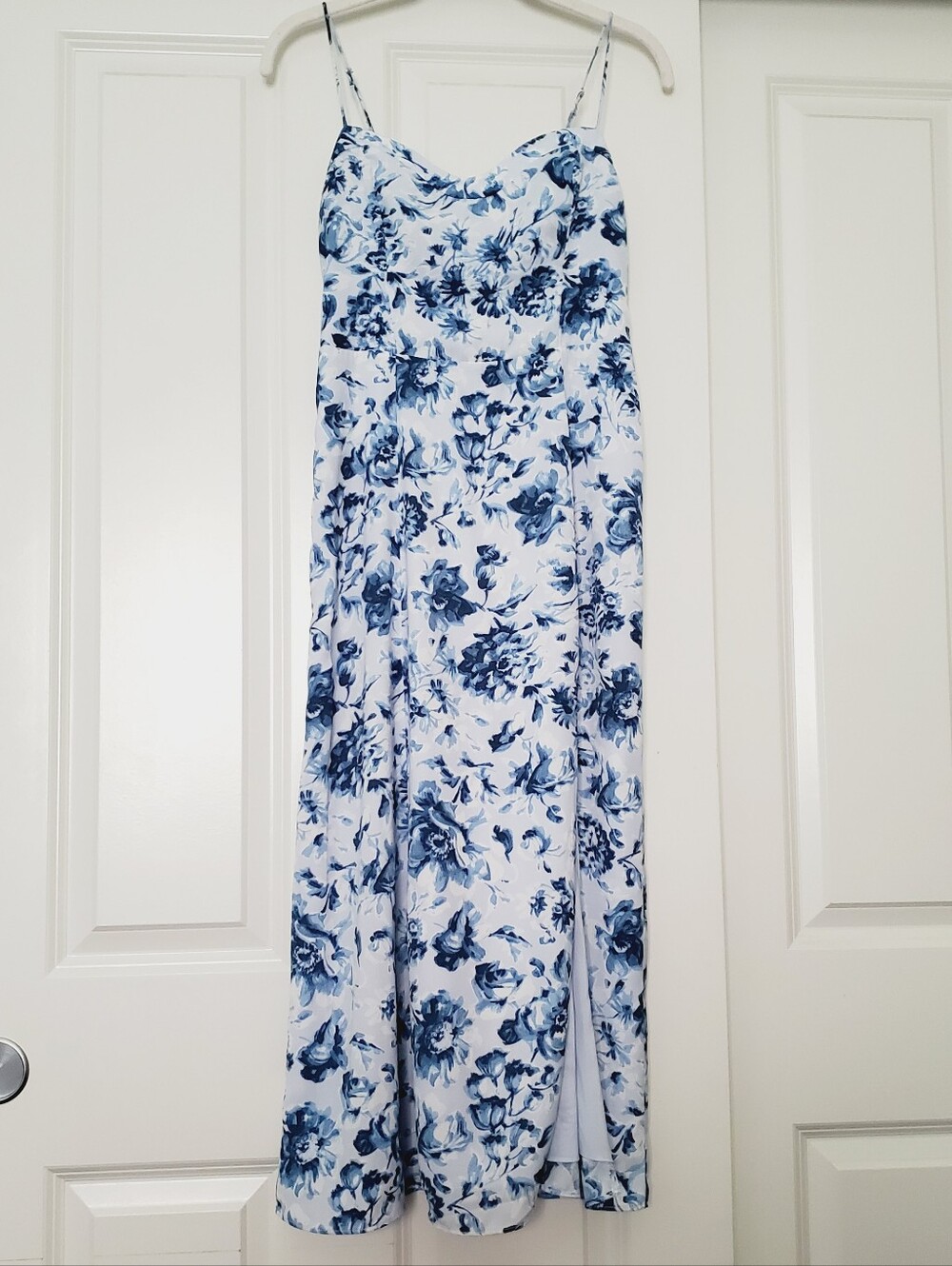 Abercrombie & Fitch Camille Blue Floral Midi Dress XS High Slit Cottagecore Boho - Picture 2 of 16